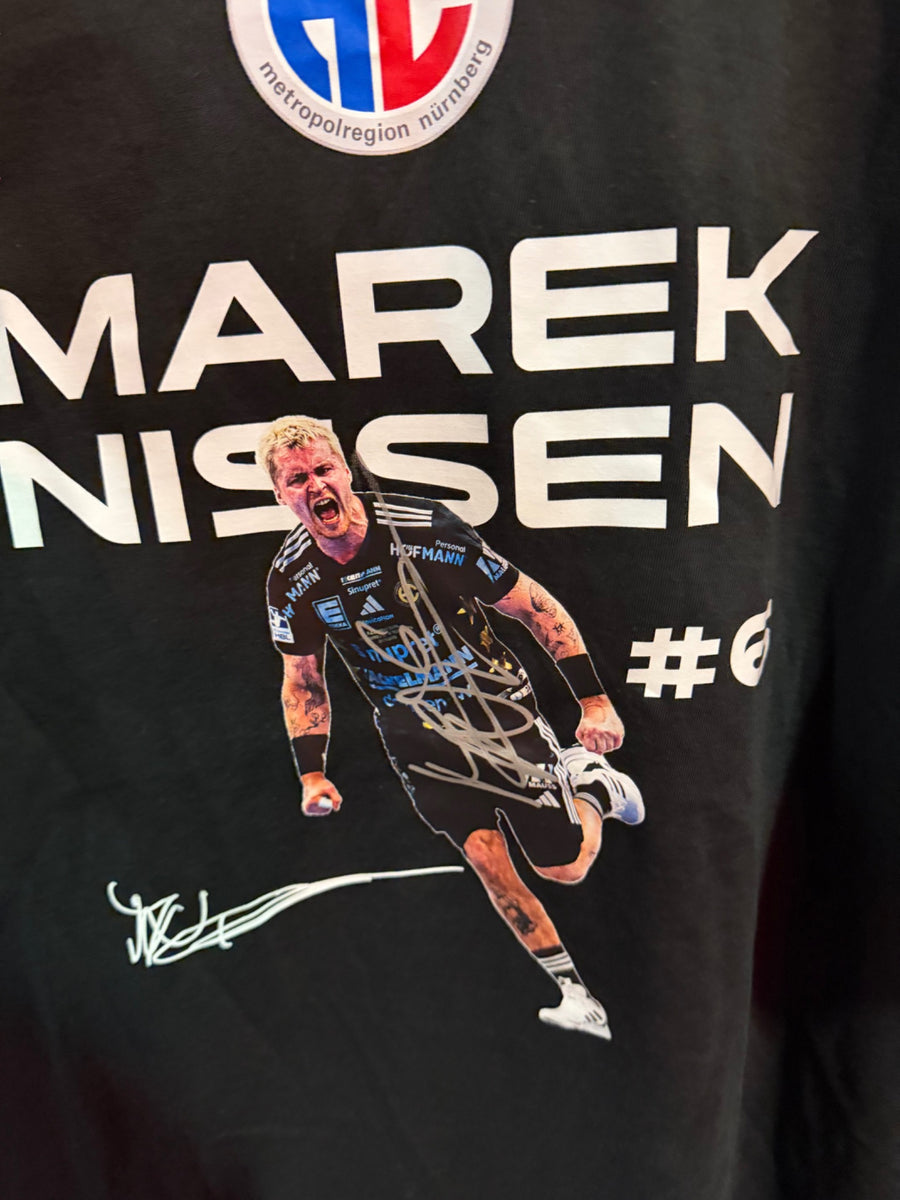 Signiertes T-Shirt Schwarz #6 Marek Nissen – Originalunterschrift auf dem Spielermotiv