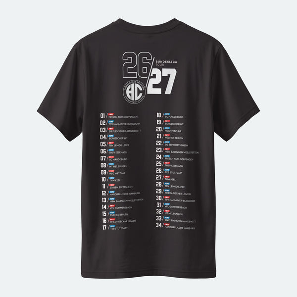 HC Erlangen Tour-Shirt 26/27 in Schwarz – Rückansicht mit Spielplan