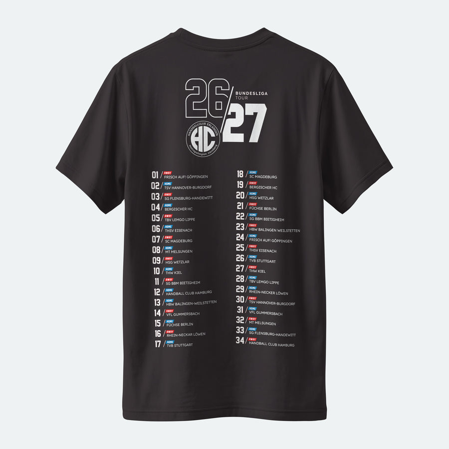 HC Erlangen Tour-Shirt 26/27 in Schwarz – Rückansicht mit Spielplan